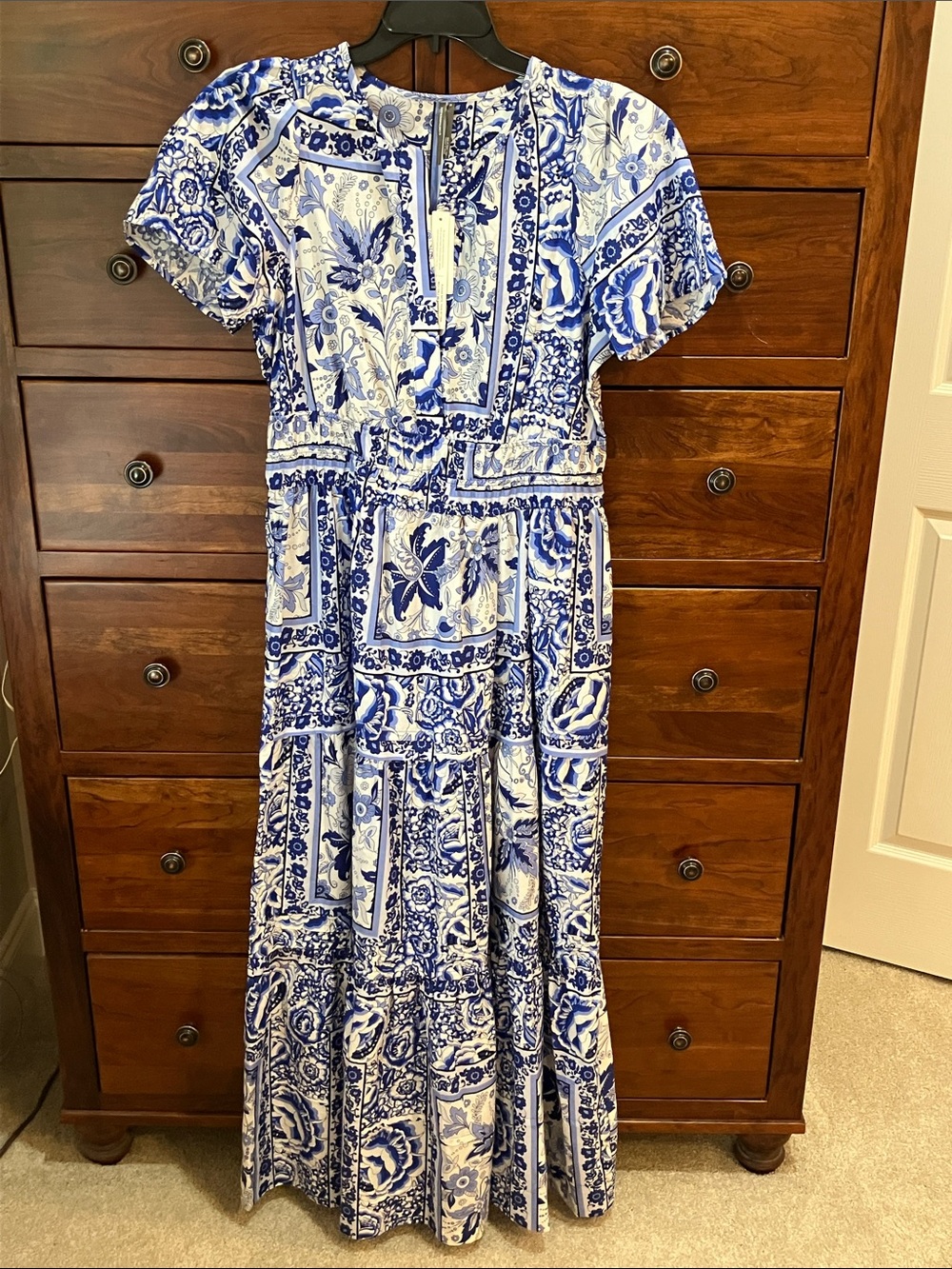 Anthropologie Somerset Blue and White Tile-Print Maxi Dress - Picture 3 of 6